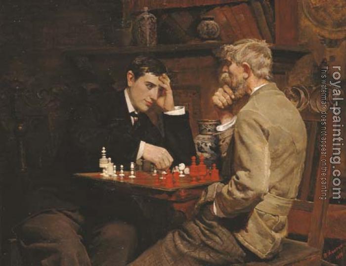 Vintage Print After the Famous Painting chess Game 